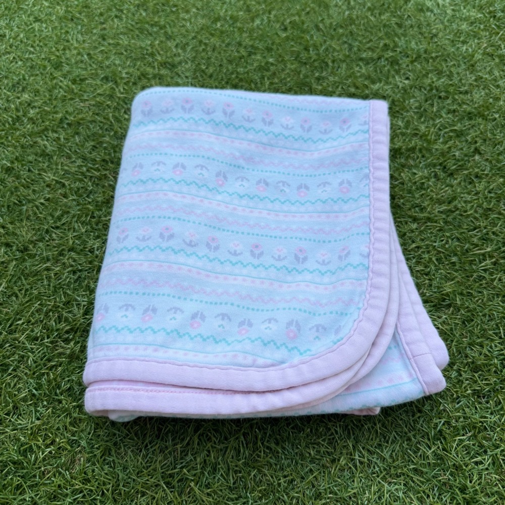Vtg Gymboree 1998 Snow Angel Baby Blanket Floral Polka Dot Reversible Cotton